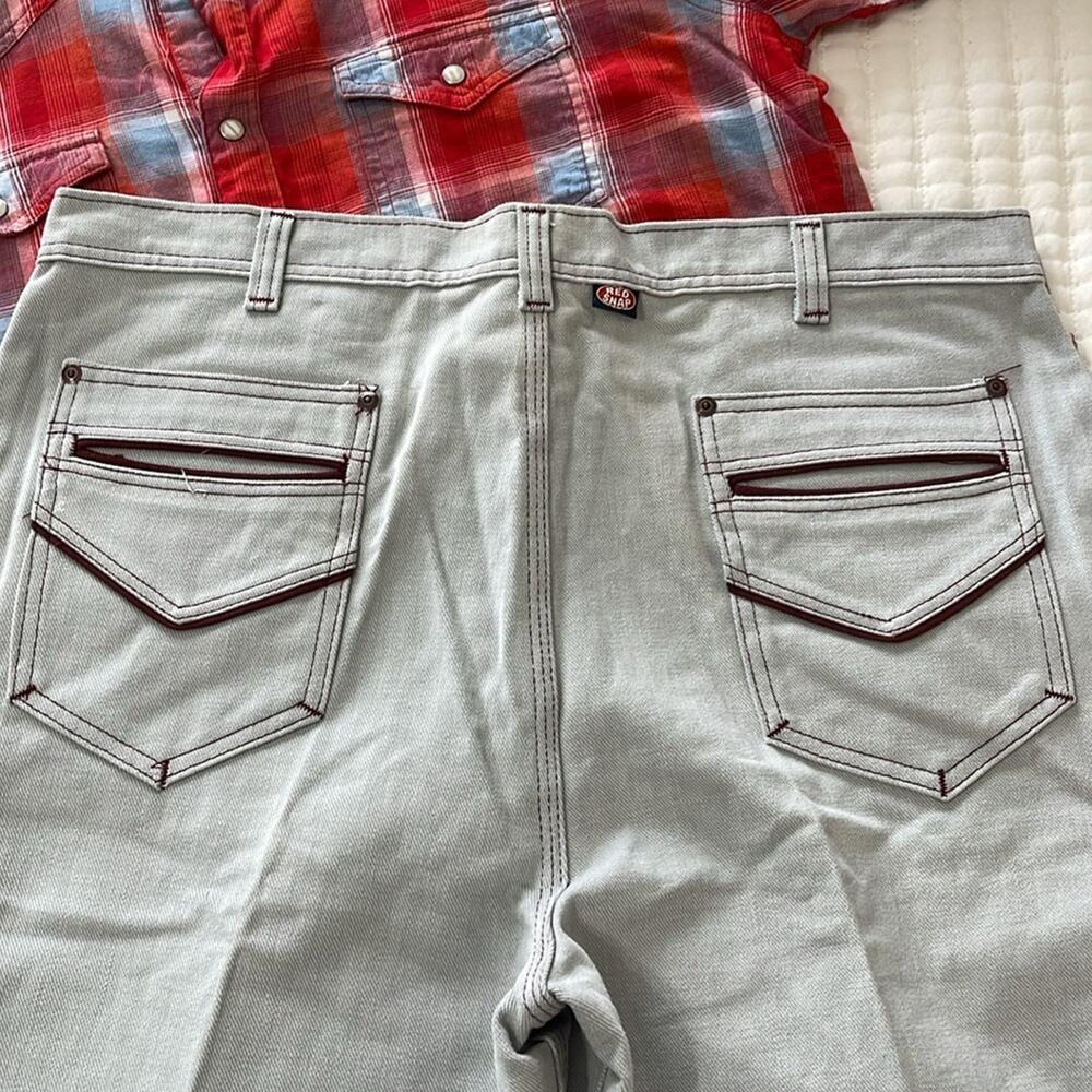 Men's Red Snap Vintage Deadstock 1970s Light Washed Disco Jeans Size 38